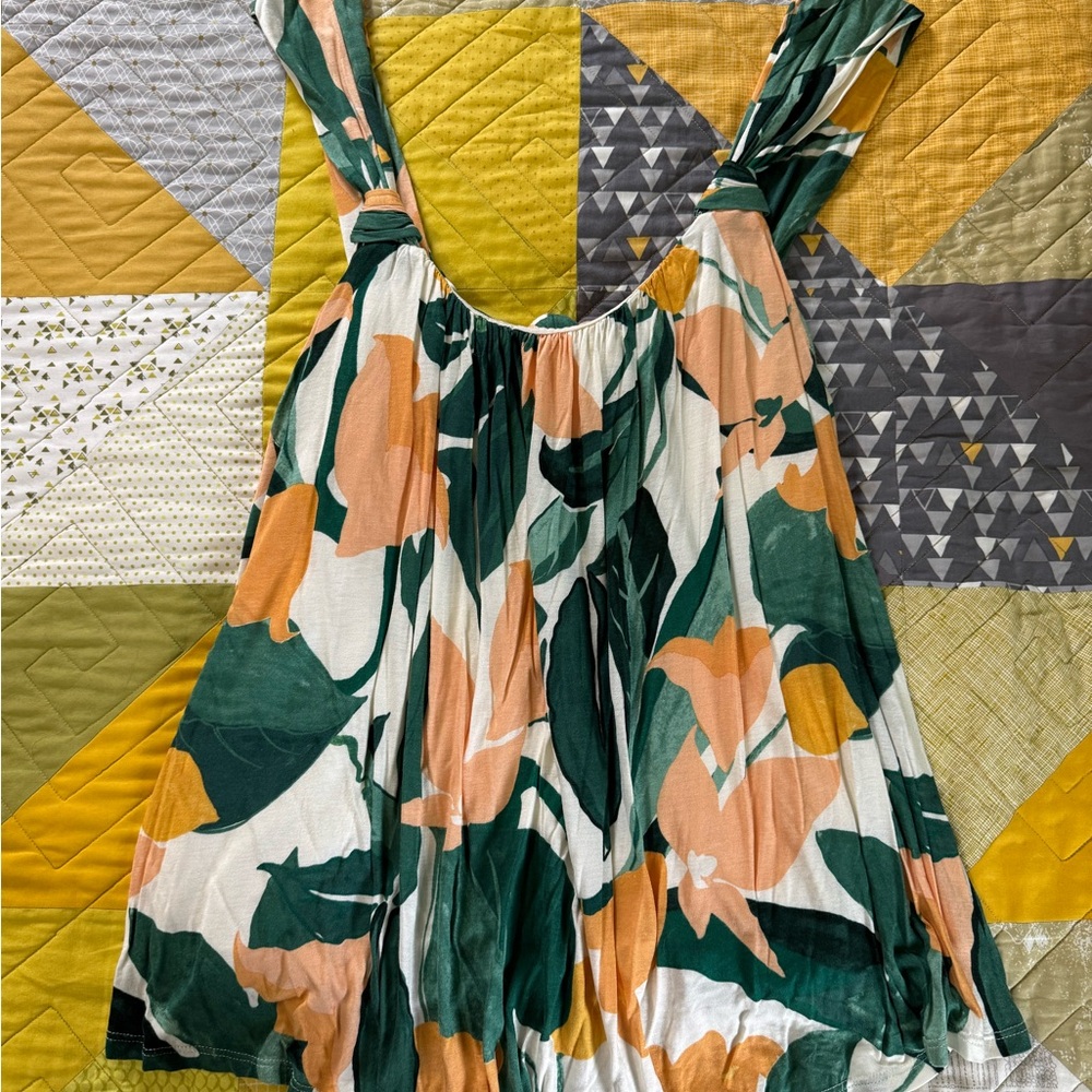 Anthropologie Floral Sleeveless Top - Green and Orange